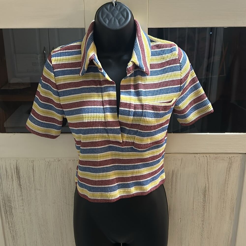 Zara Striped Polo Style Deep-V Top